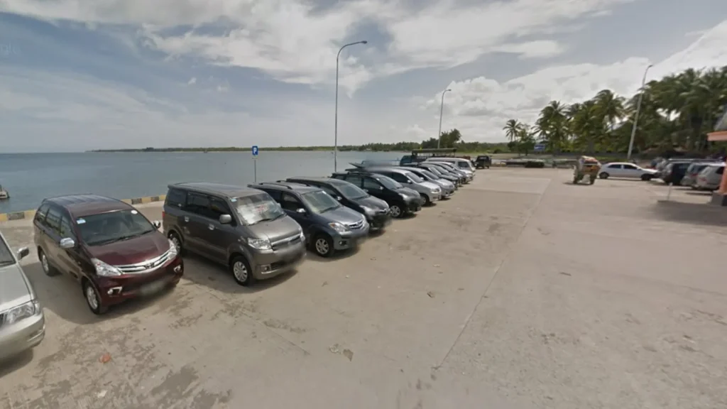 Bangsal Port Facilities with designated parking zone for cars and motorbikes